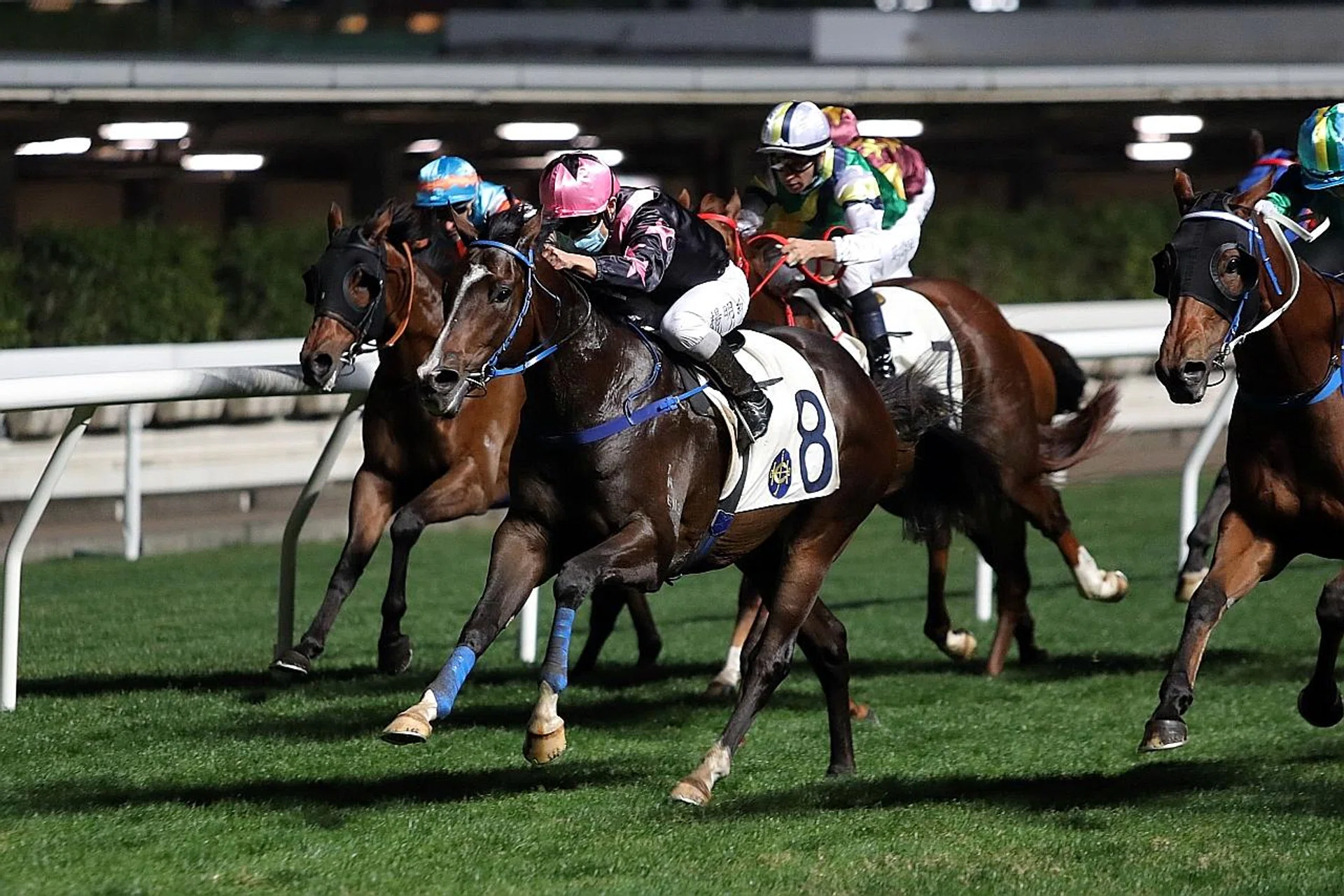 Delightful Laos (No. 8) winning at Happy Valley on Wednesday night.  