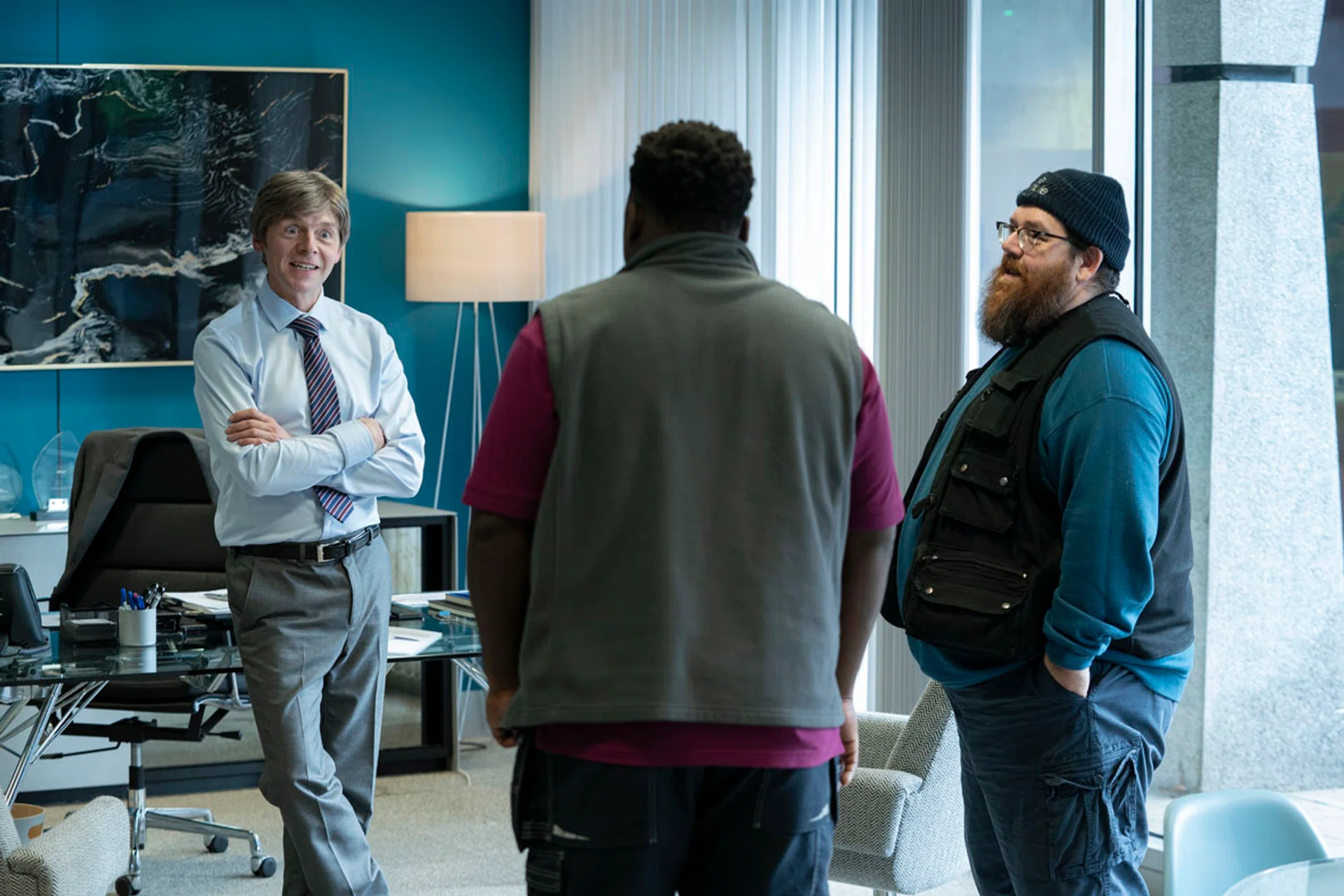 Simon Pegg (left) and Nick Frost (far right) reunite for a comedic take on the ghost-hunting genre in Truth Seekers. 
