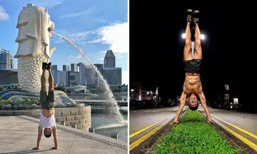 52-year-old 'hunkle' shows off six-pack while doing handstands all around Singapore
