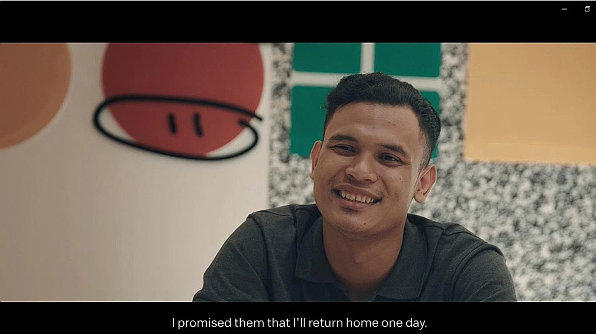 Delivery rider Samsuri Rahmat Abu Samah interacting with his two-year-old daughter while breaking fast with his family in Johor Baru virtually at McDonald's Canberra outlet. 