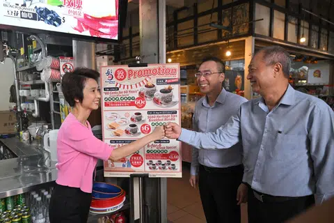 (From left) Senior Minister of State for Culture, Community and Youth Low Yen Ling with Chang Cheng chief financial officer Jacky Peh and general manager Soh Koon Ghee on April 7.