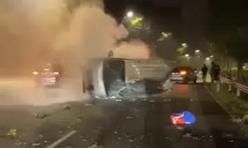 Man taken to hospital after his van skids and turns over on SLE