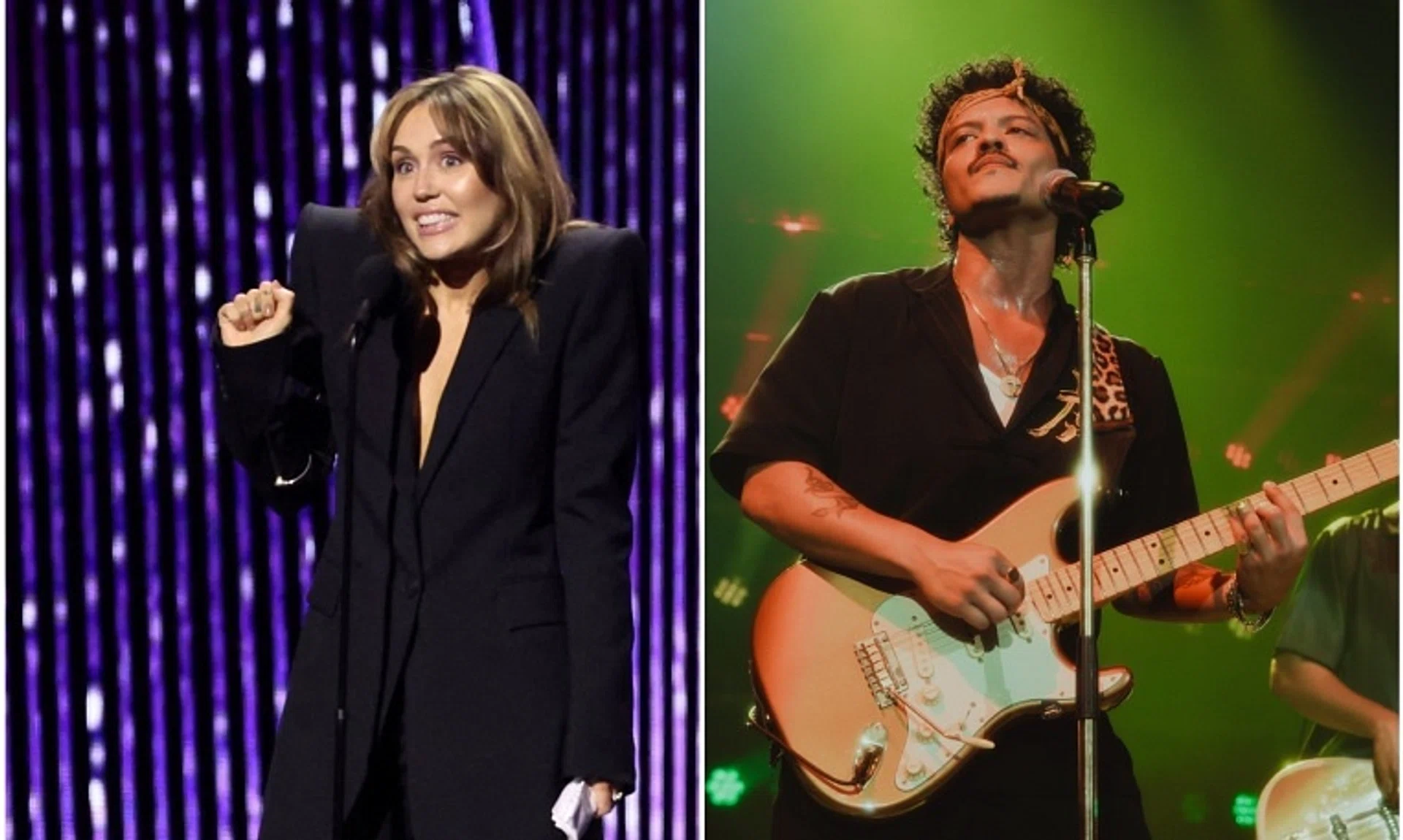 The lawsuit accused Miley Cyrus (left) of copying Bruno Mars’ hit, When I Was Your Man, in her No. 1 single Flowers.