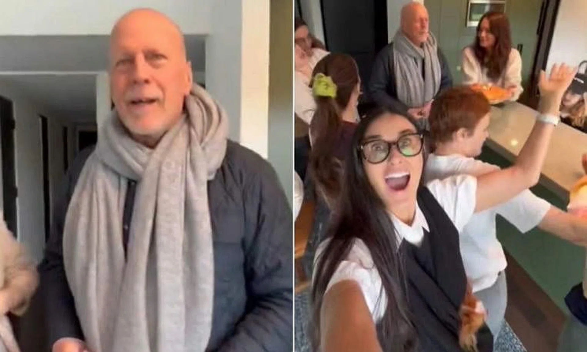Bruce Willis can be seen celebrating his 68th birthday with Demi Moore, his children and his current wife, model Emma Heming Willis.