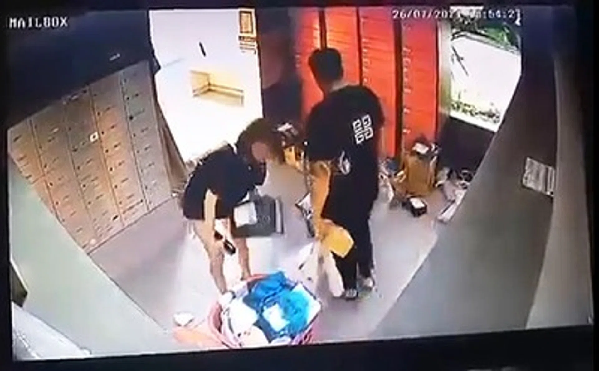 CCTV footage showed the man and woman each taking a package and leaving.