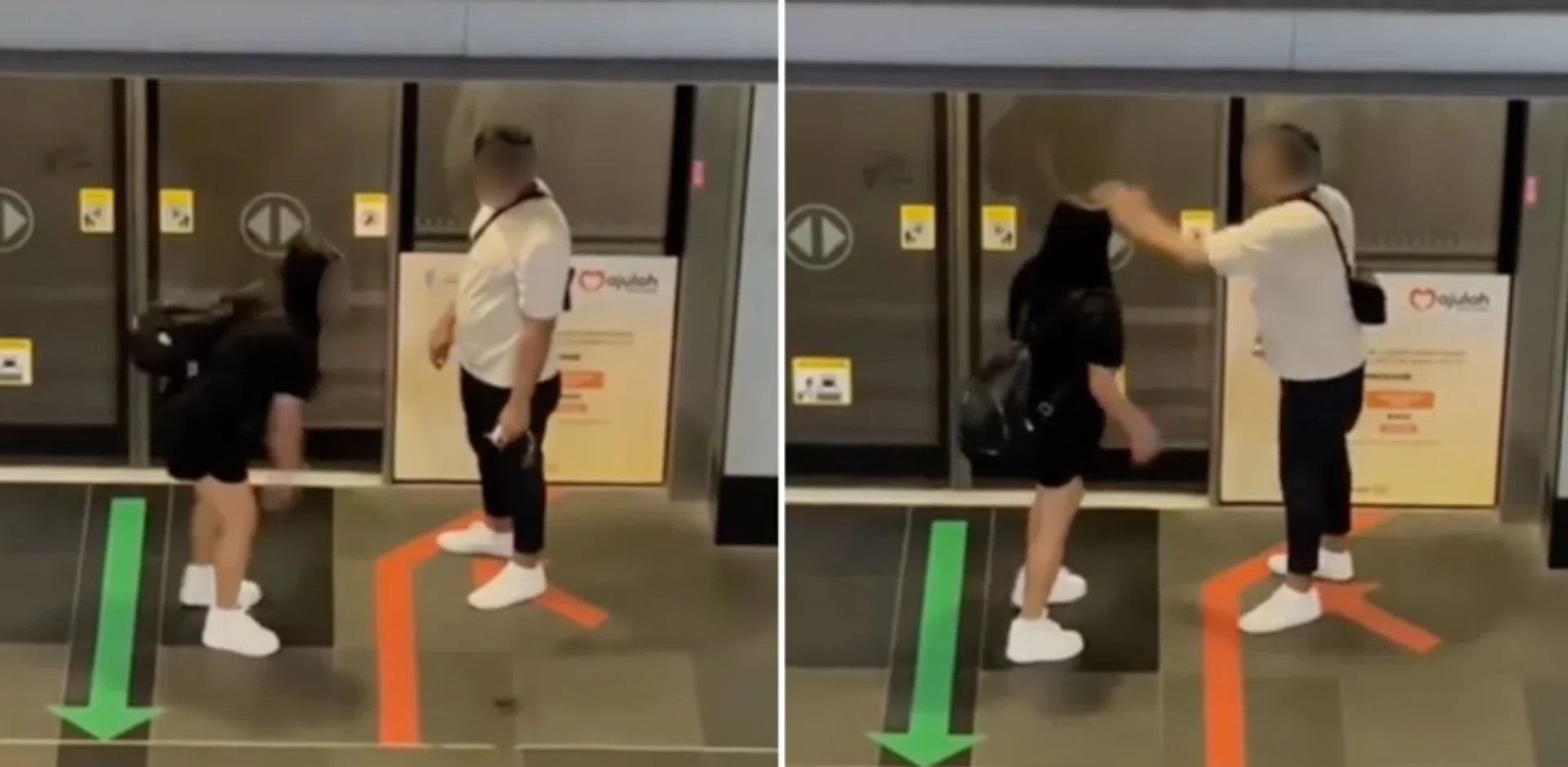 The man backhand slaps the woman after she threw his keys onto the floor. 