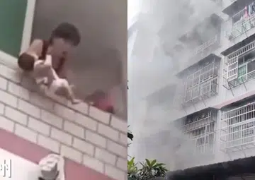 'Please save my baby!': Woman in China throws baby out of burning flat