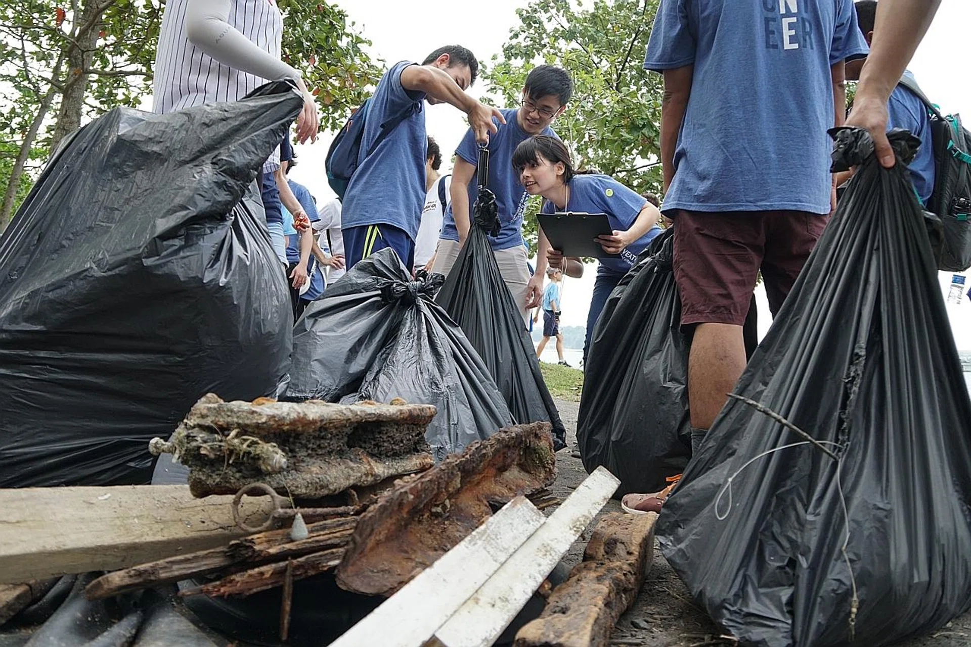 A group of about 30 people picked up 96kg of trash from a 100m stretch of Jelutong Beach on Pulau Ubin. 