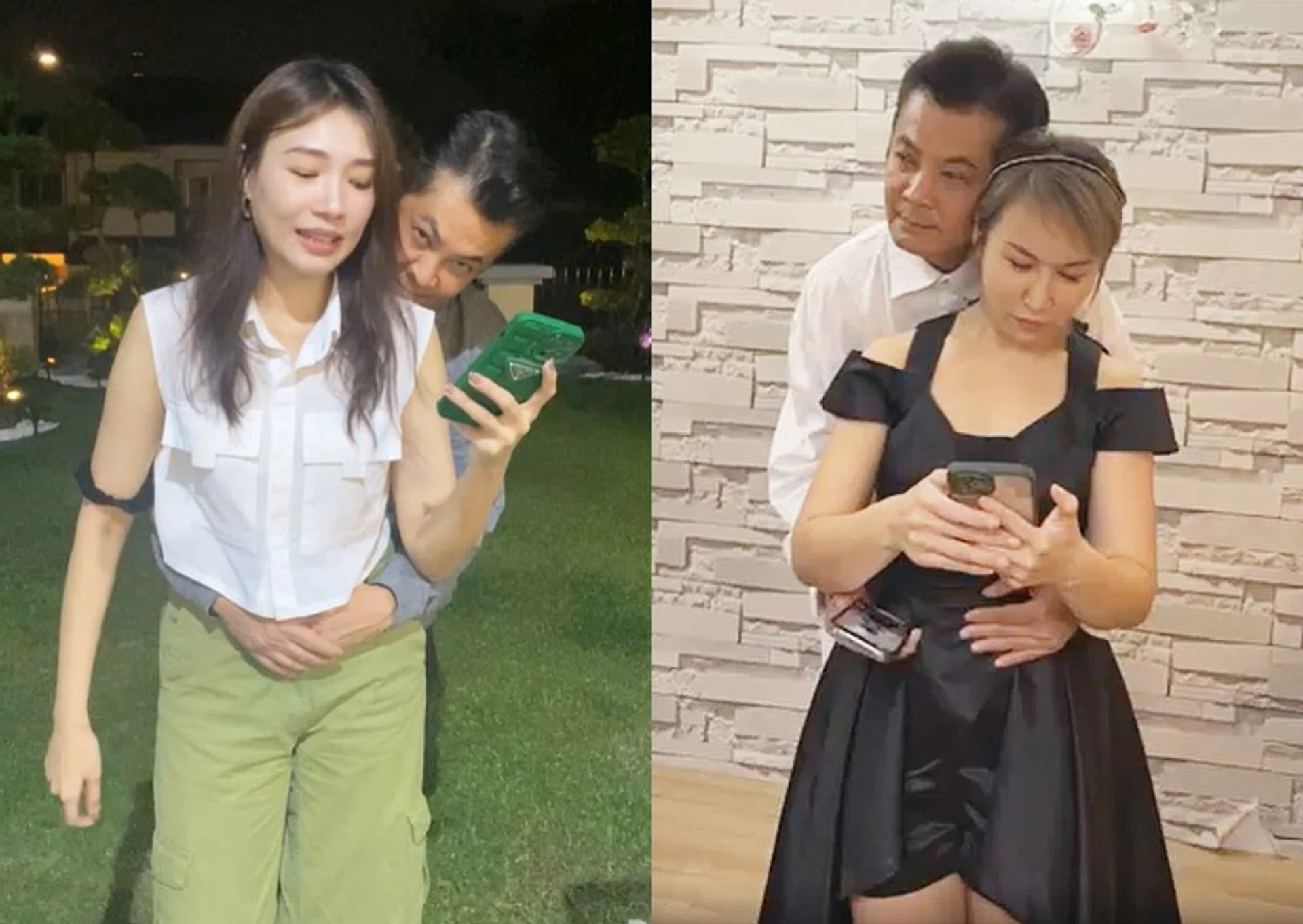 In separate livestreams, local actor Terence Cao was seen hugging actress Dawn Yeoh (left) from the back, as well as a Malaysian businesswoman named Joyce.