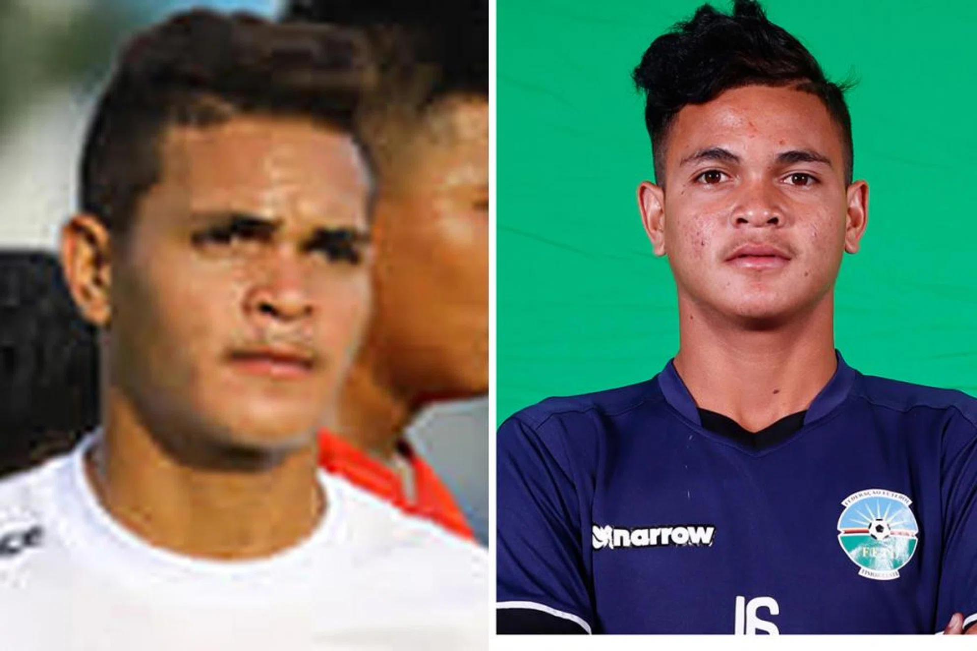 Timor Leste's Paulo Domingos Gali da Costa Freitas (left) at the AFF U-15 tournament this week and (right) being listed as a 22-year-old on the 2018 AFF Suzuki Cup website.