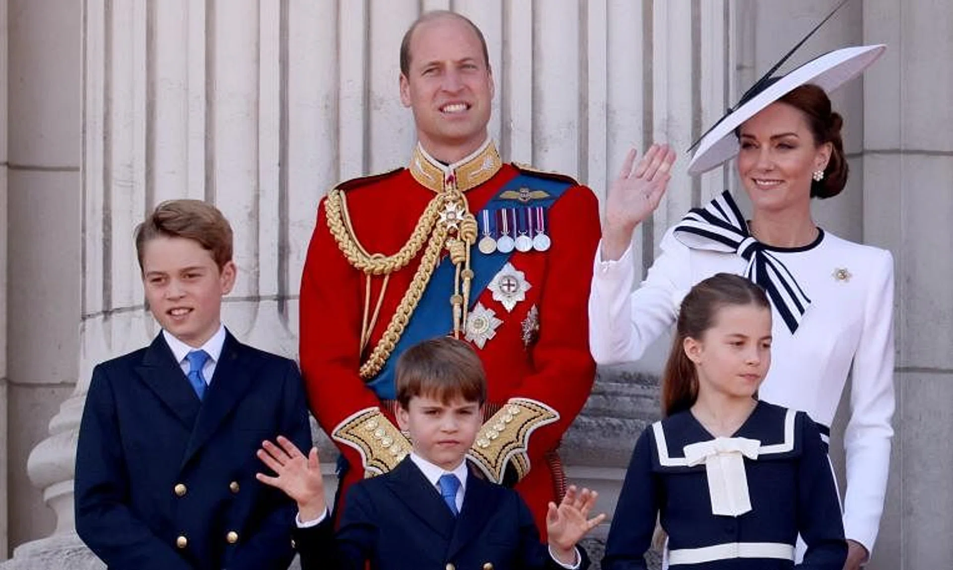 Britain's William, Prince of Wales, Catherine, Princess of Wales, Prince George, Princess Charlotte and Prince Louis on the balcony of Buckingham Palace, as part of the Trooping the Colour parade, on June 15.