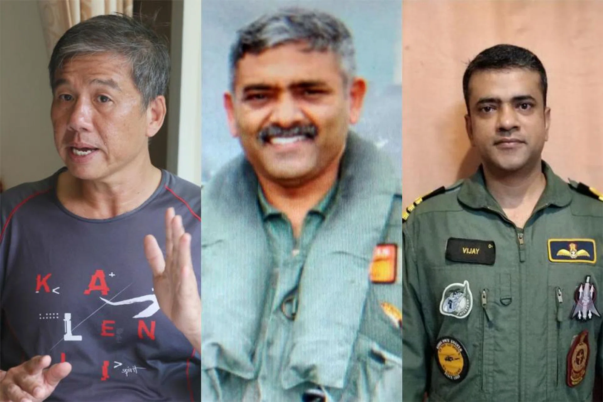 (From left) The late Singaporean paraglider Ng Kok Choong, Indian Navy helicopter pilots P. Rajkumar and Vijay Varma. 