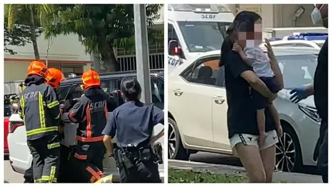 SCDF officers break window to rescue toddler locked in car