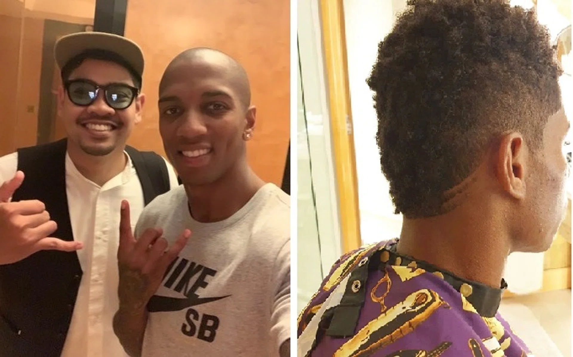 Local barber Muhammad Khairi (left) with his clients Ashley Young and (far right) Marcus Rashford.