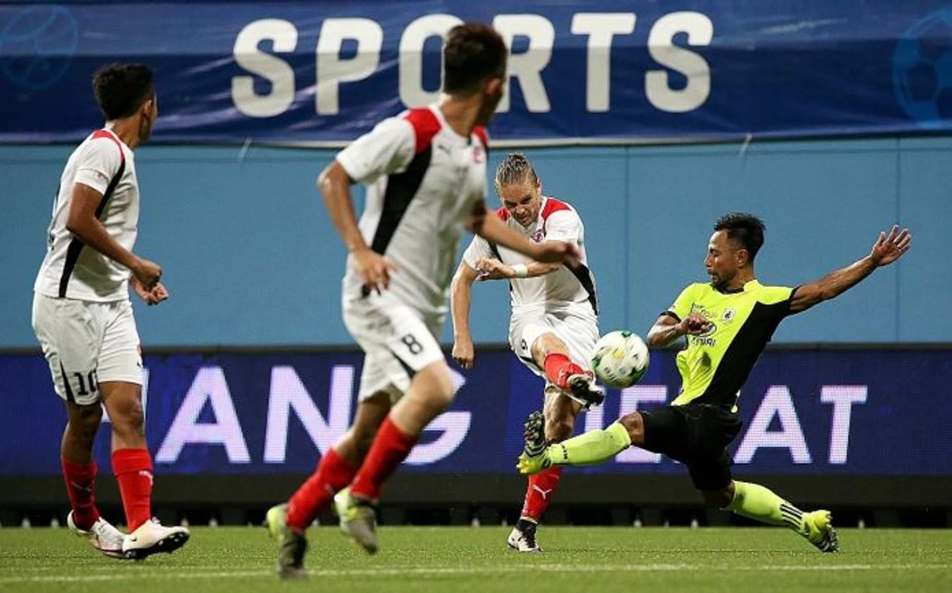 KILLER: Home United's Ken Ilso (above) sending Tampines to their second defeat of the season.