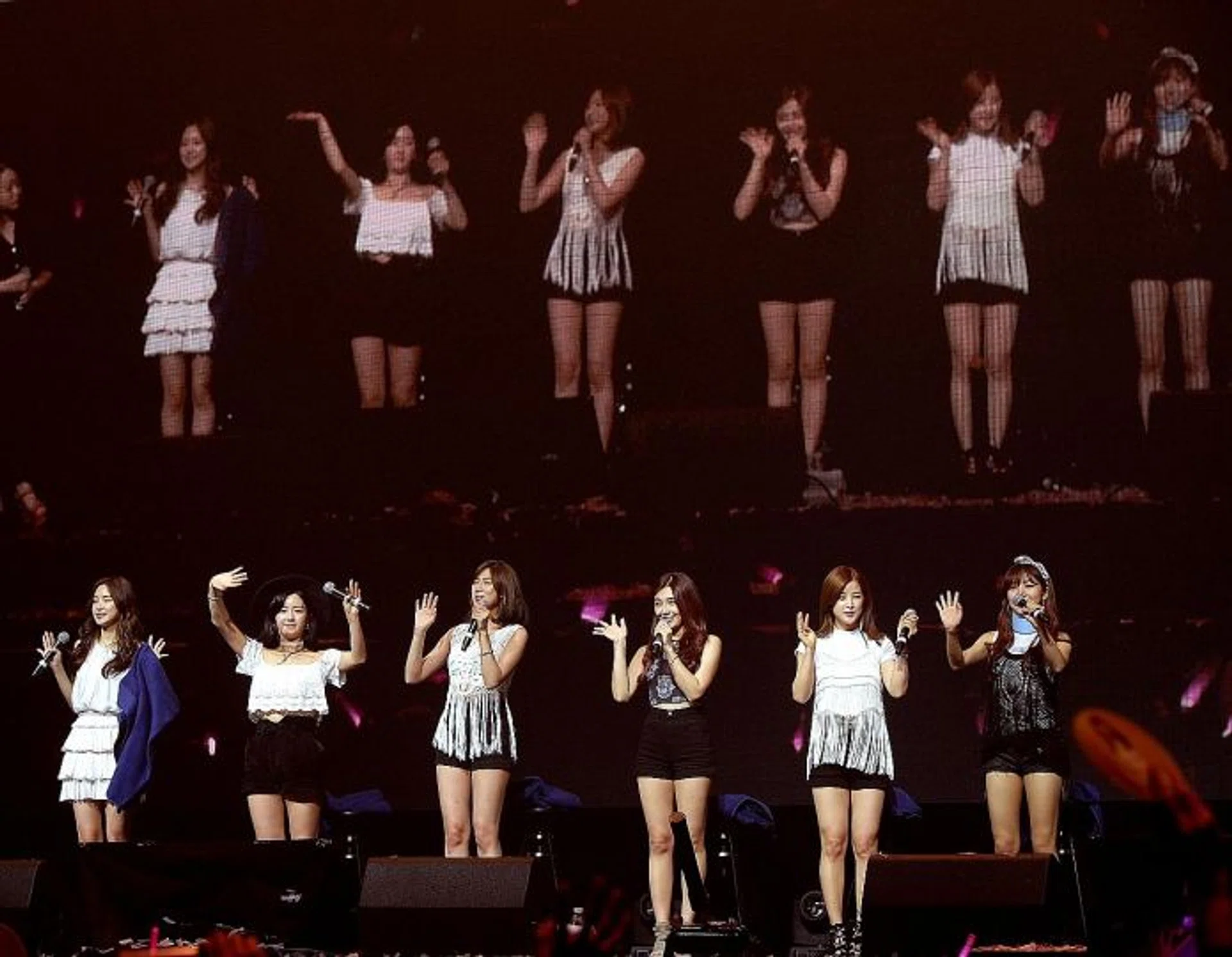 HAPPY: (Above) Apink celebrated their fifth anniversary with fans last Saturday.