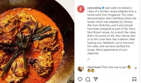 NYT removes 'Singaporean Chicken Curry' video