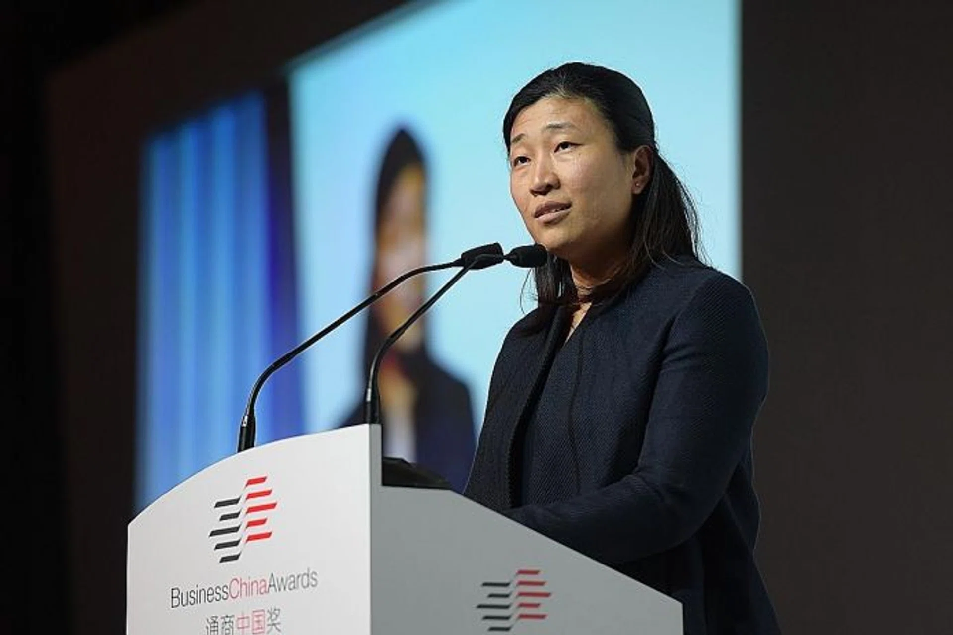 ACHIEVER: Shanghai-based Singaporean venture capitalist Jenny Lee was given the young achiever award at the Business China Awards dinner.