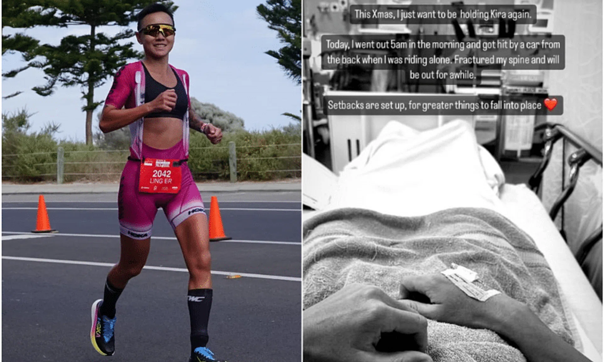 Choo Ling Er had gone cycling at 5am on Dec 25 when she was “hit by a car from the back”.