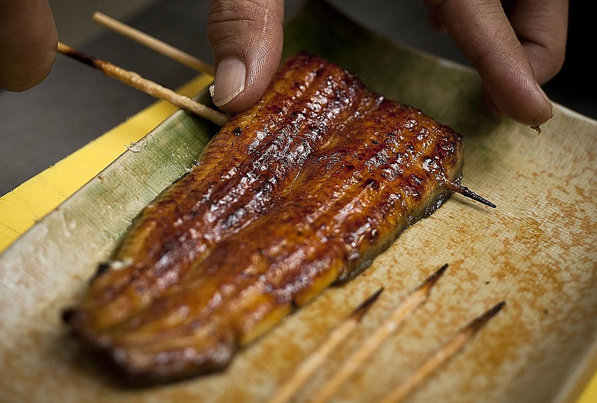 Unagi is commonly prepared grilled and slathered in sweet soya sauce. 