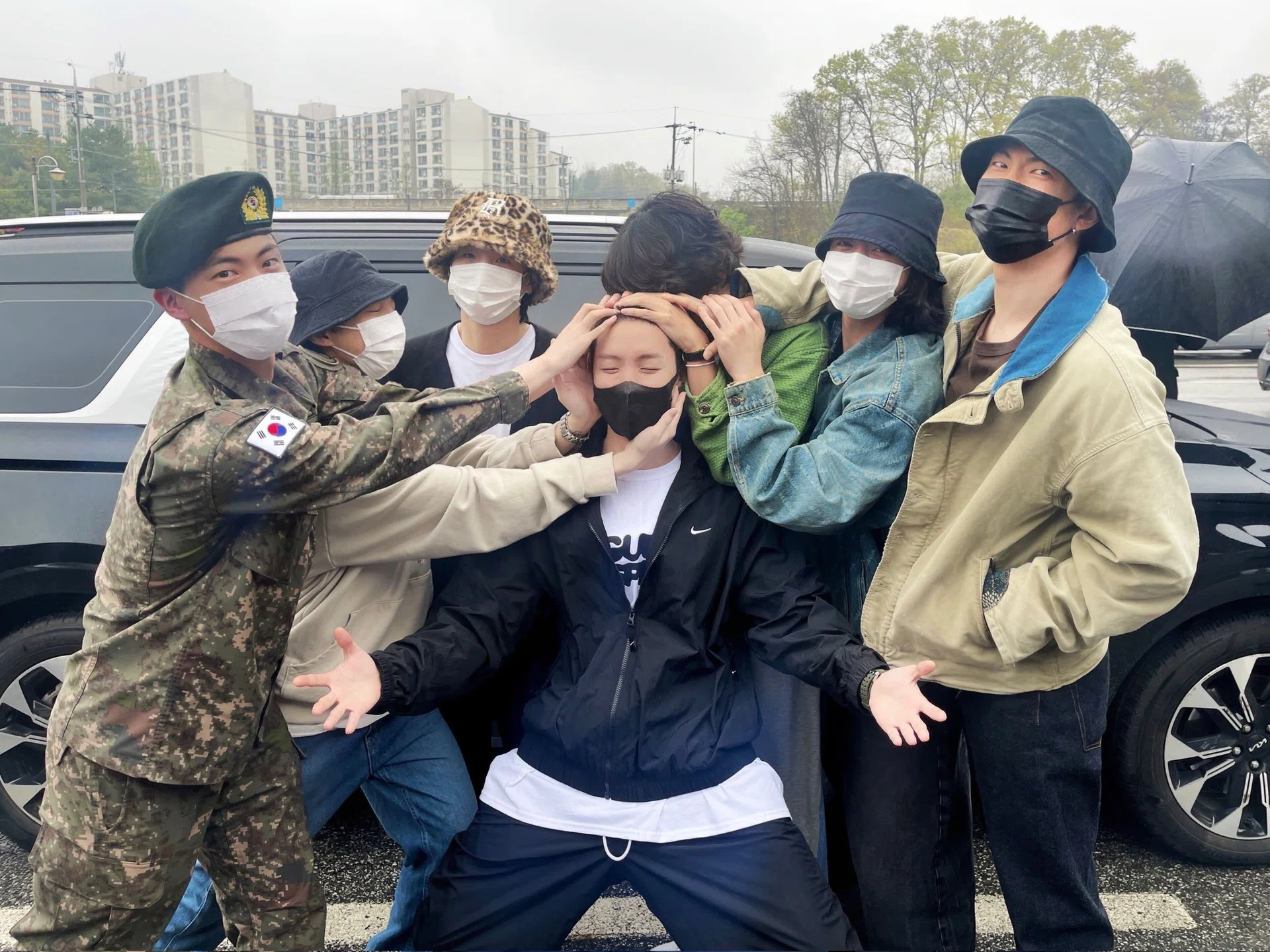 The BTS members were present to send J-Hope off. 