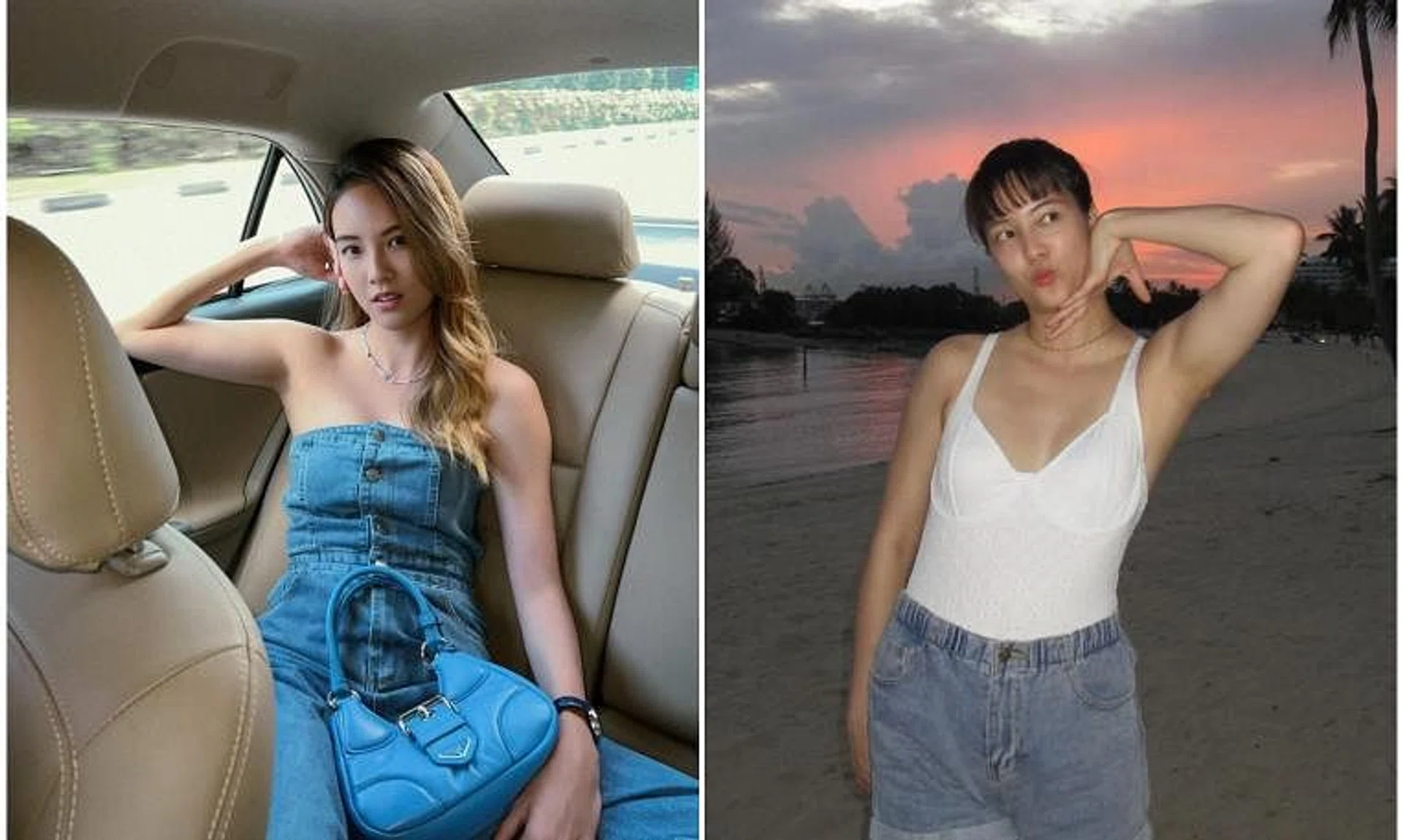 Singaporean actress Tay Ying in an Instagram post from May 2023 (left) and in her recent post.