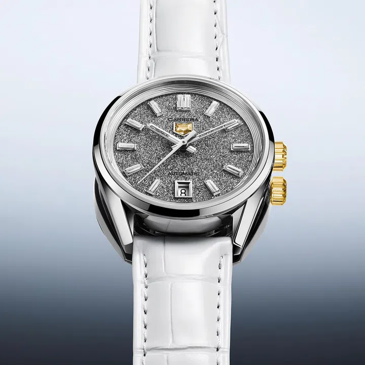 Tag Heuer's Carrera Date Plasma Diamant d’Avant-Garde now flaunts a polycrystalline lab diamond dial with a lab-grown yellow diamond logo (Photo: Tag Heuer)