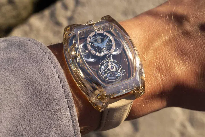 lab-grown crystals in watchmaking: ArtyA Purity Moissanite Curvy Tourbillon
