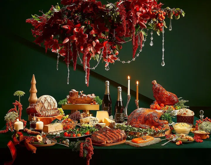 The Merriment Splendour takeaway set from Raffles Hotel, complete with delectable treats like foie gras terrine, bone-in gammon ham, cote de boeuf, artisanal cheese and champagne will elevate any festive party. PHOTO: RAFFLES HOTEL SINGAPORE