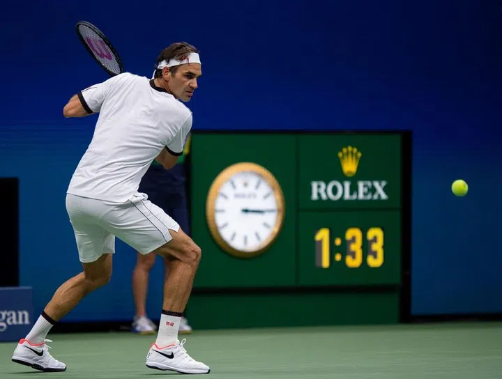 Rolex Testimonee Roger Federer in action at Flushing Meadows, home to the US Open (Photo: Rolex/Jon Buckle) 
