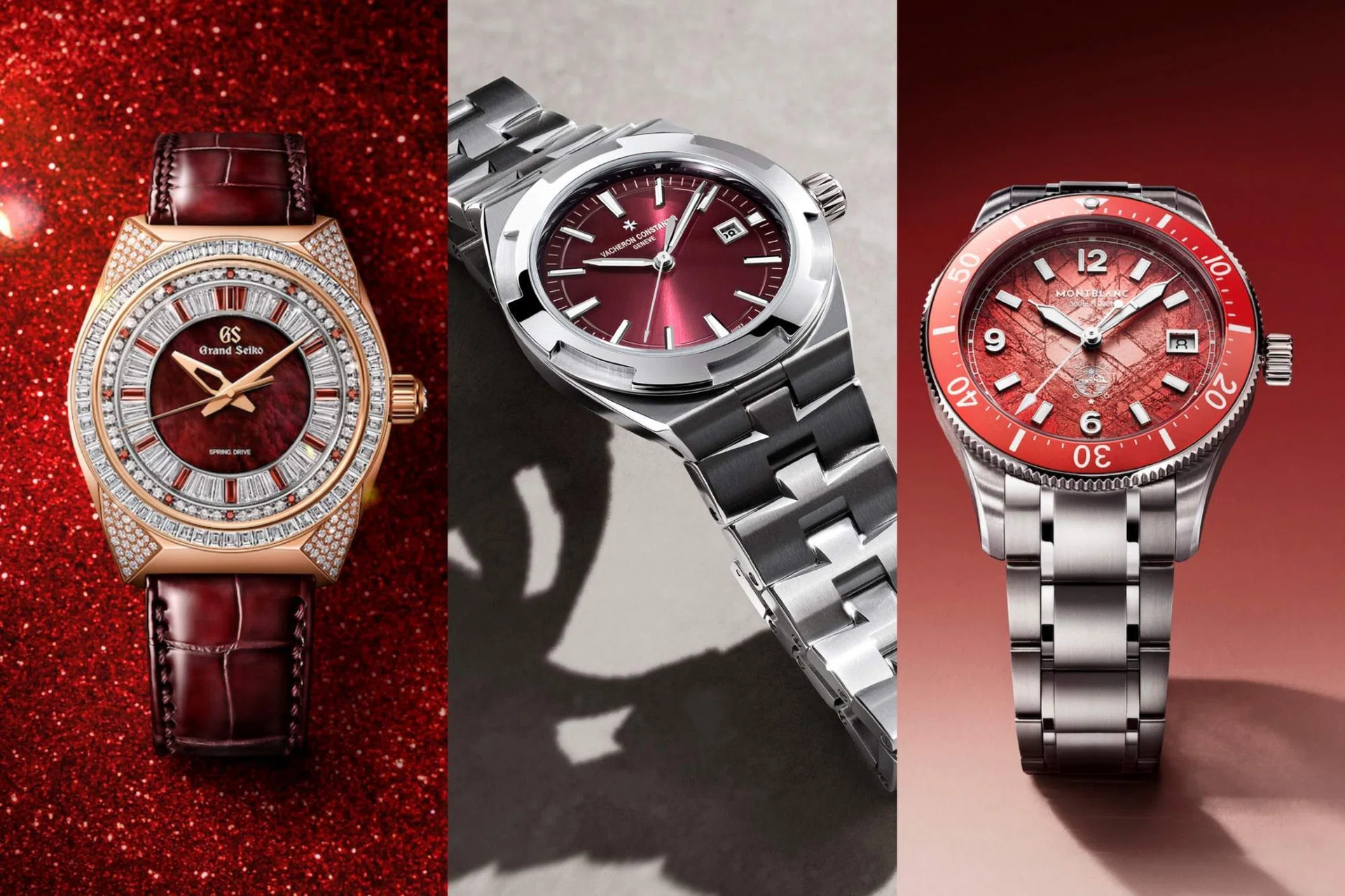 Grand Seiko Spring Drive 8-Day Jewelry Watch “Red Lion” SBGD228, Vacheron Constantin Overseas Tourbillon, and Montblanc Iced Sea Automatic Date 0 Oxygen Limited Edition 300