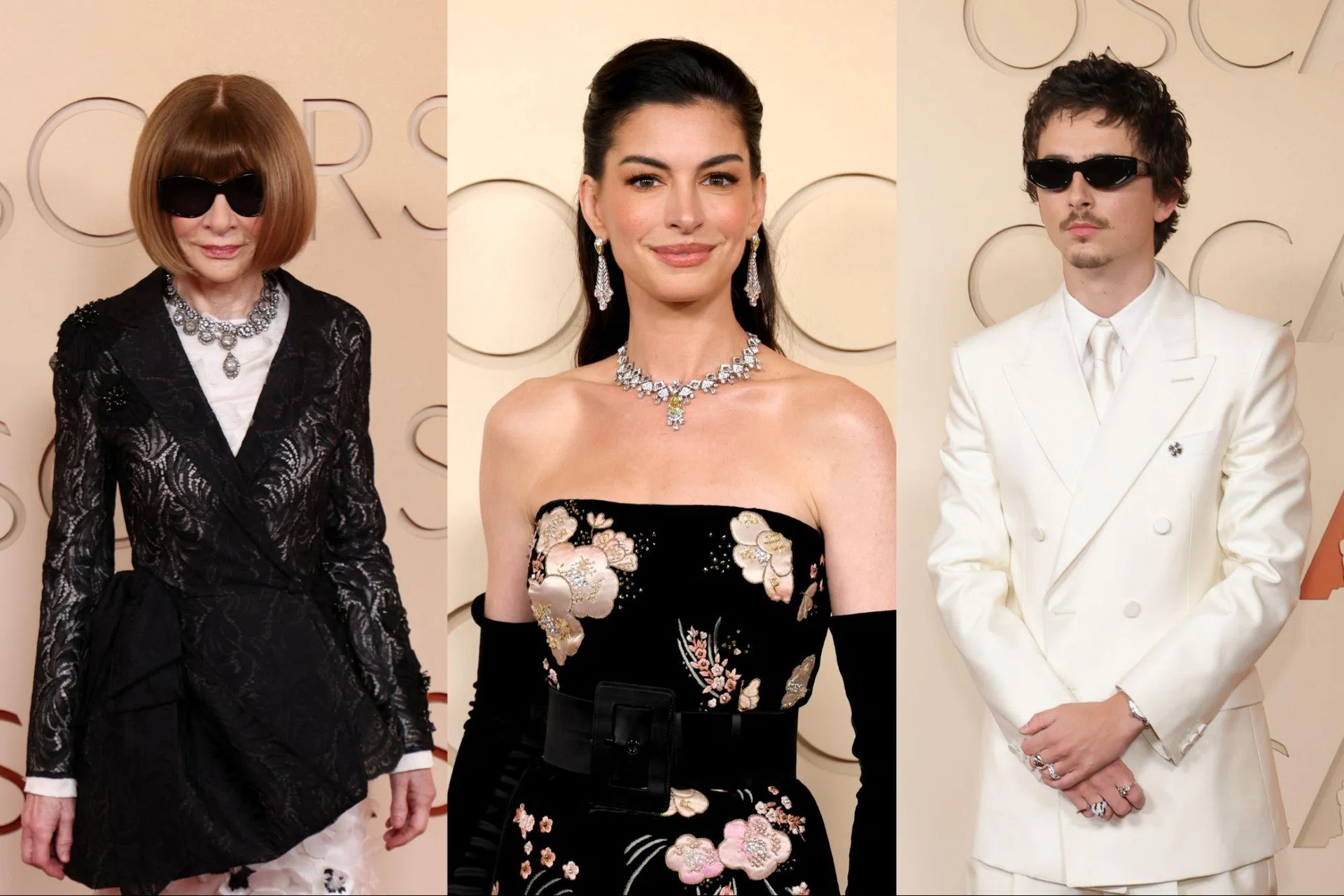 Oscars 2026: Anna Wintour, protagonist of The Devil Wears Prada, Anne Hathaway, and Timothee Chalamet