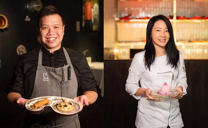 LG Han with Lobster Dosa, Janice Wong with Pink in Spring. Photos: Mandala Club