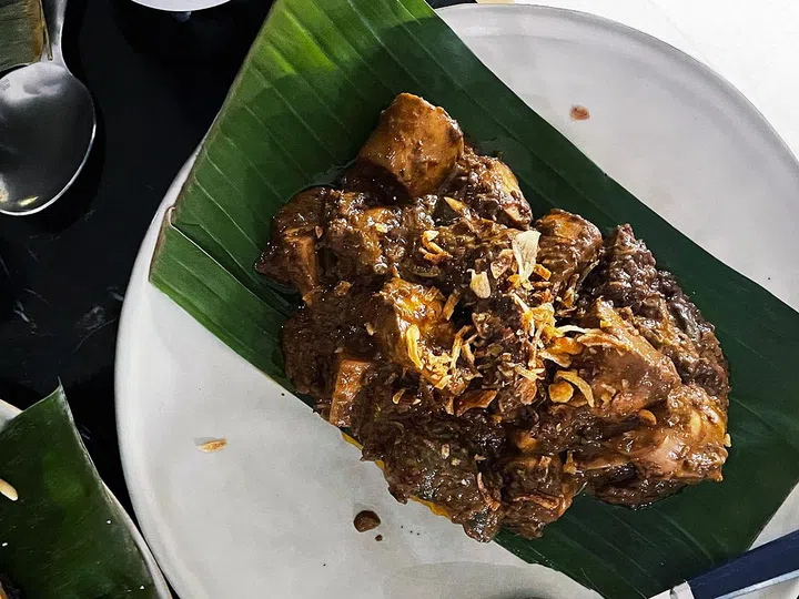 Slow-cooked rendang with mushrooms. (Photo: Azimin Saini)
