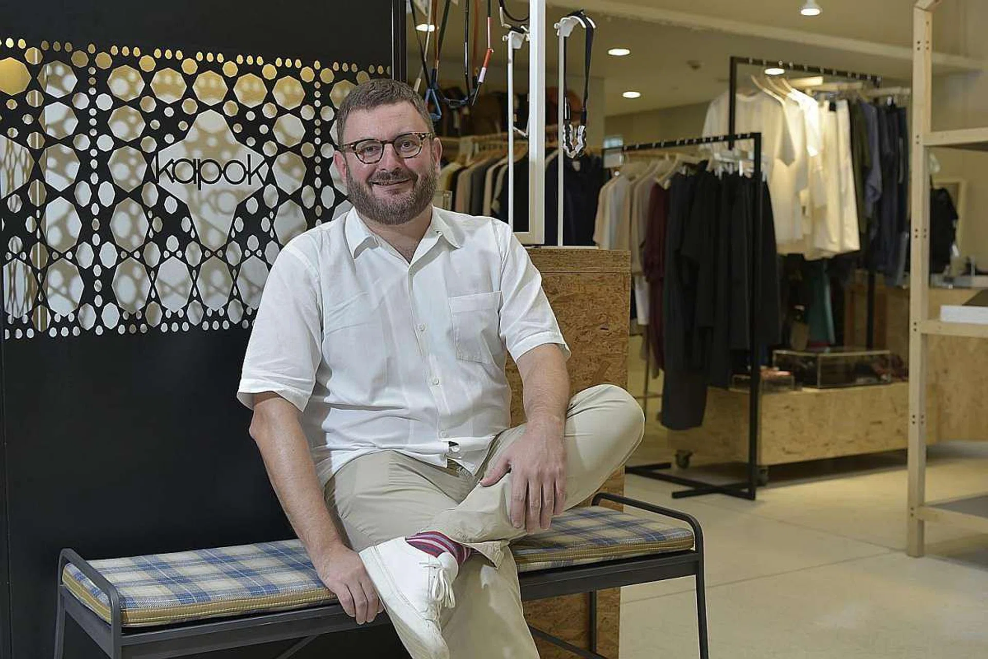 Arnault Castel at his shop in National Design Centre, which stocks a wide range of clothes and accessories made from natural materials. Copyright: SPH / Dios Vincoy Jr