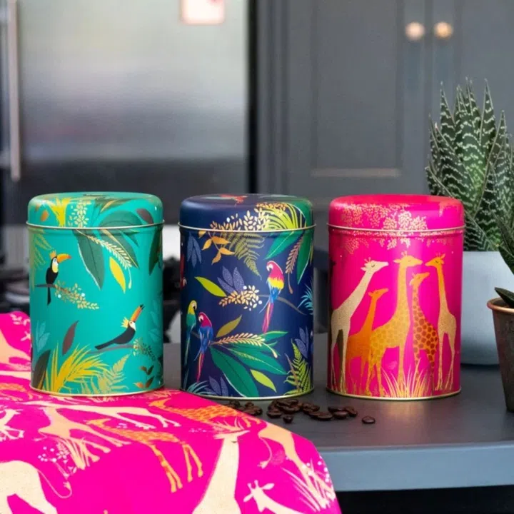 Sara Miller London: Giraffe, Parrot, and Toucan Round Tin Caddies (Set of 3) | best tea singapore 