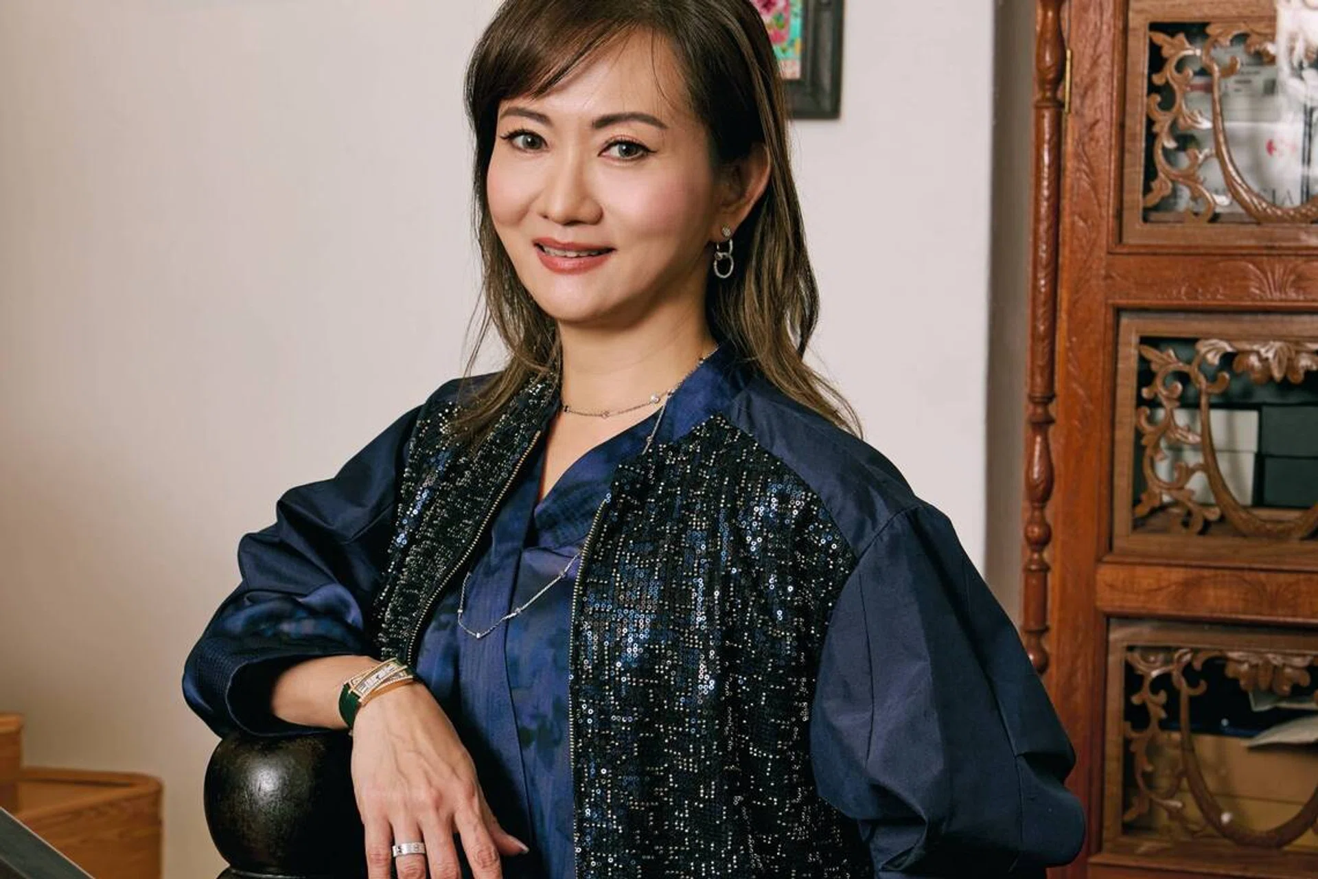 Singaporean watch collector Christina Lim wearing her 70s Cartier Tank Crash.