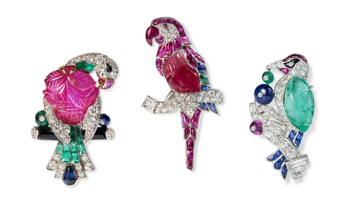 These bird brooches represent the very Cartier hallmarks of bold colours, a naturalistic flair, and incredible craftsmanship. (Photo: Palais Royal)