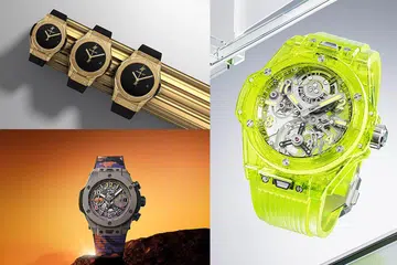Hublot Classic Fusion Original watches, the Big Bang Unico SORAI and the Big Bang Tourbillon Automatic in neon yellow SAXEM.