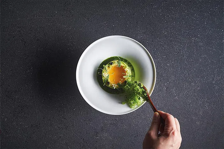 Siy's signature dish of avacado, consomme gel, and smoked eel.