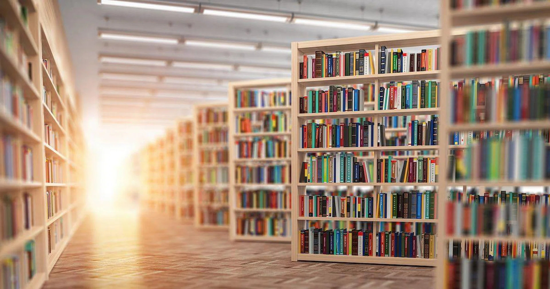 Library. Bookshelves with books and textbooks. Learning and education concept. 3d illustration