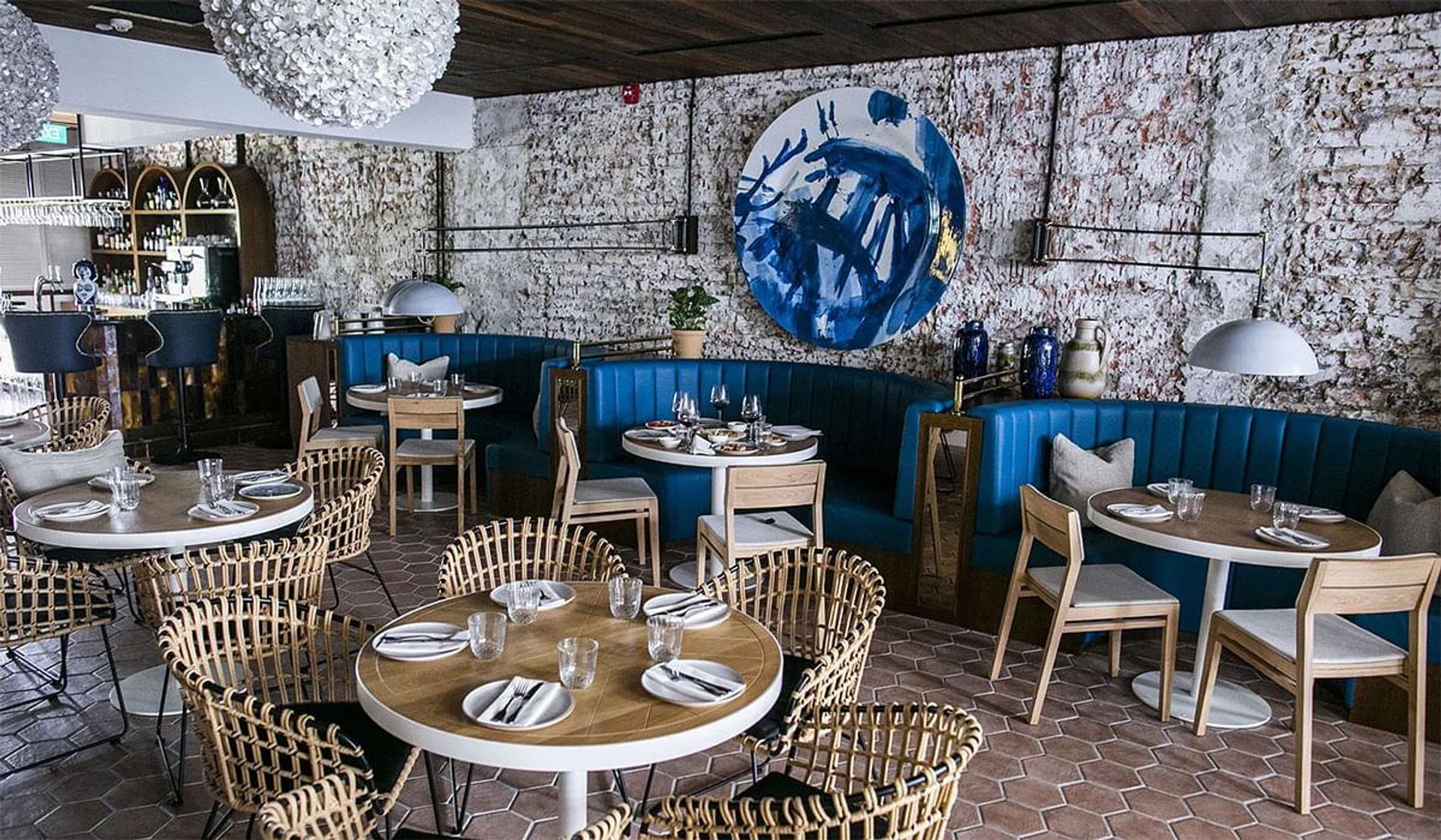 The interior of Olivia has a breezy garden theme.