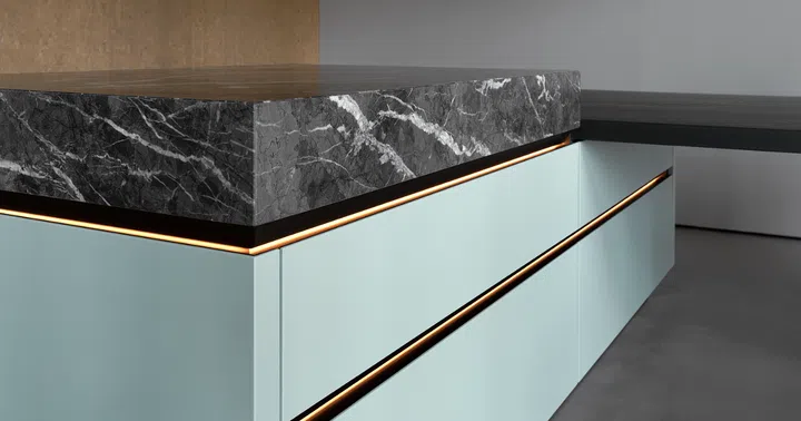 The handle profiles of the SieMatic SLX Pure series feature recessed LED lighting that offer sleek lines and is easy to maintain. (Photo: SieMatic)