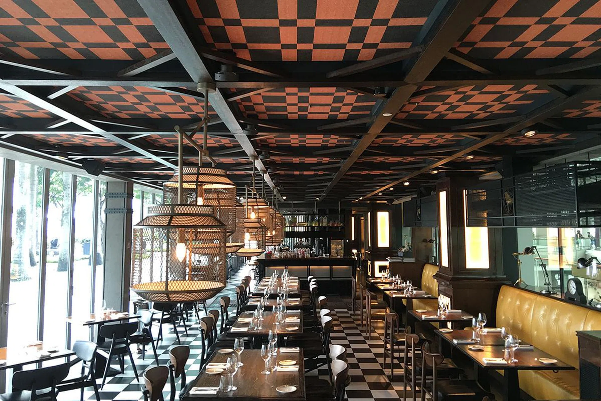 The restaurant's interior is long and spacious