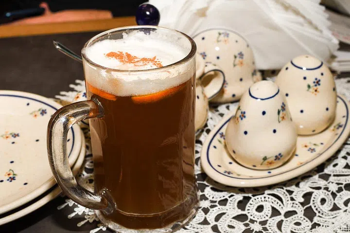 Grzaniec, also known as Grzane Piwo (hot beer) is exactly that. It is beer that is mulled and served hot – not cold, not warm. The beer contains spices and ingredients to give a unique zesty flavor