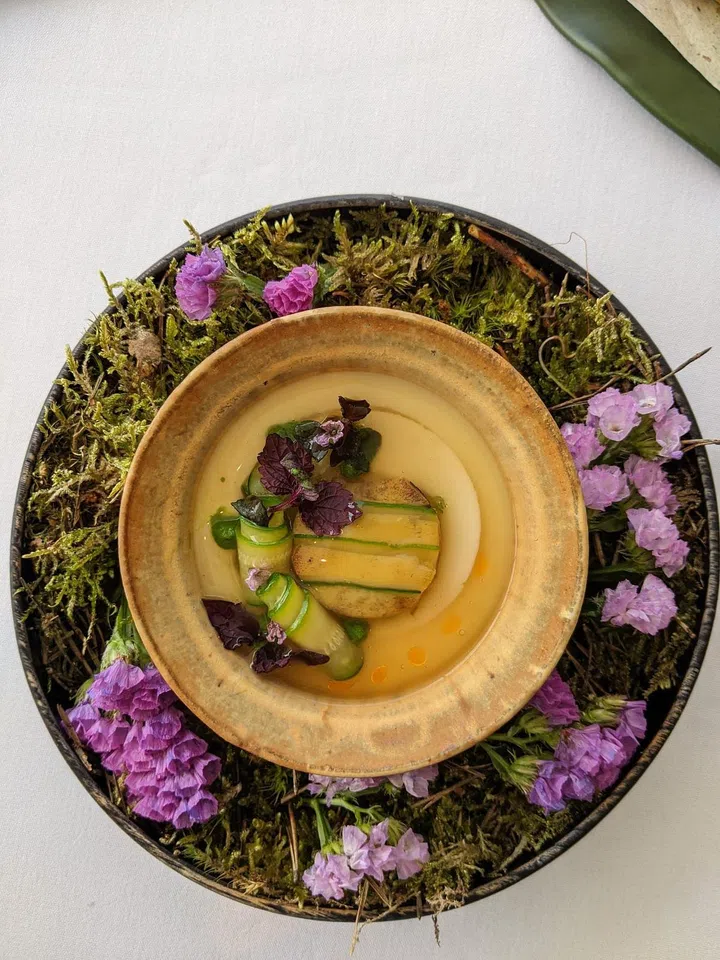 Abalone Chawanmushi with zucchini in 3 ways. (Photo: Kenneth SZ Goh) 