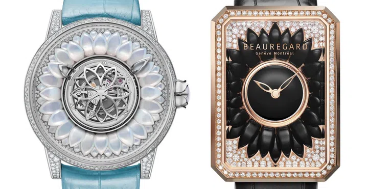 Beauregard’s Dahlia watch with mother-of-pearl petals, and Lili watch with onyx petals, were both shortlisted for the Grand Prix d’Horlogerie de Geneve awards in 2018 and 2020 respectively (Photo: Beauregard)