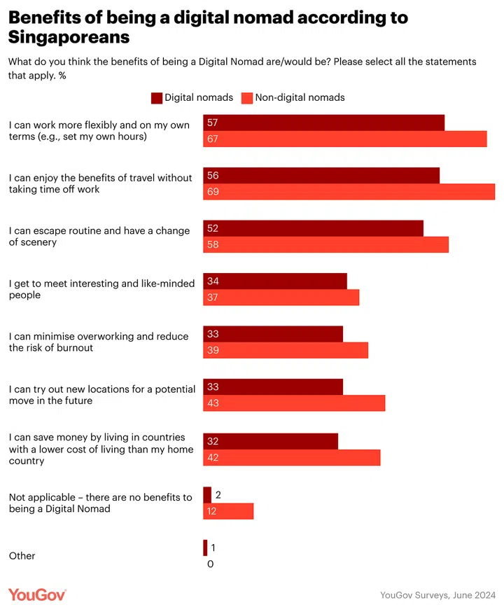 Benefits of being a digital nomad (Image: YouGov)
