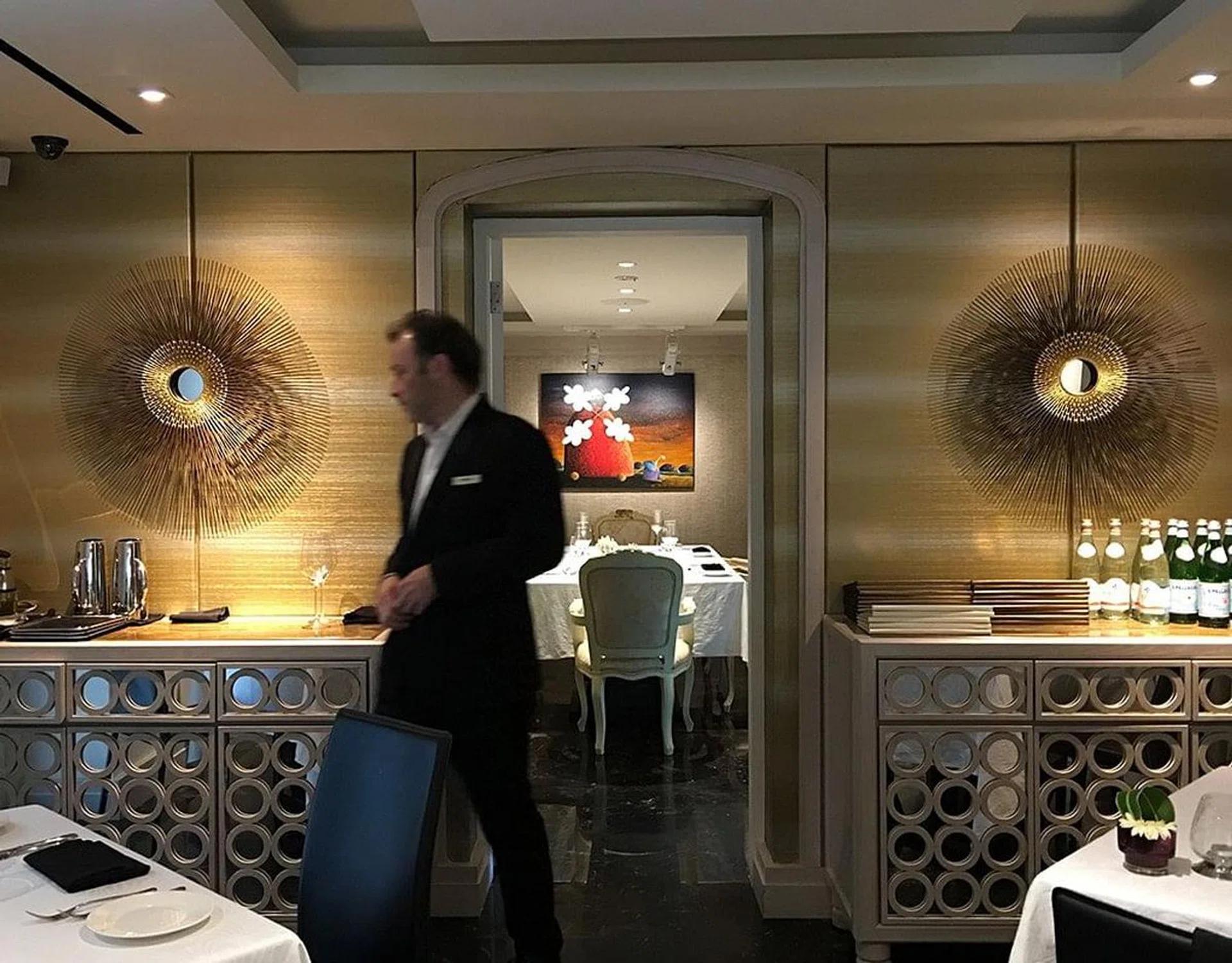 A cosy private dining room lies beyond the main restaurant.