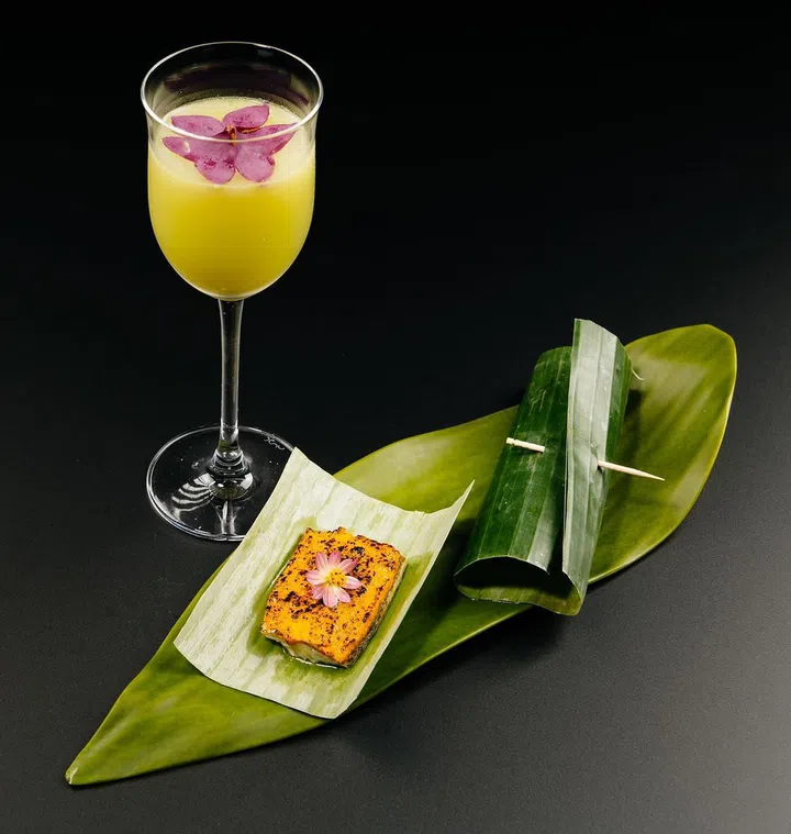 A pairing from the Labyrinth x Native collaboration: silver perch with steamed otah